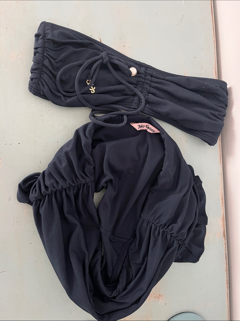 Juicy Couture Navy Ruffle Bandeau Bikini Small/Medium - Picture 8 of 15